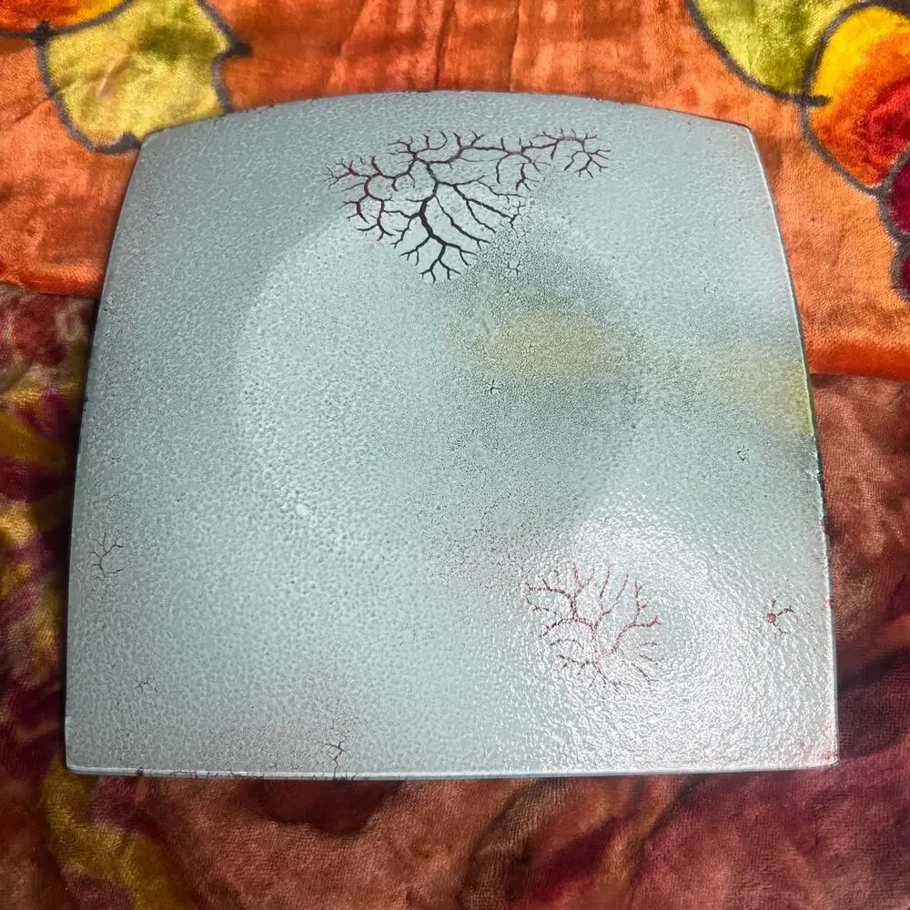 Square Fused Art Glass Tulip Platter Bowl Wall Hanging Handmade Vintage 70s